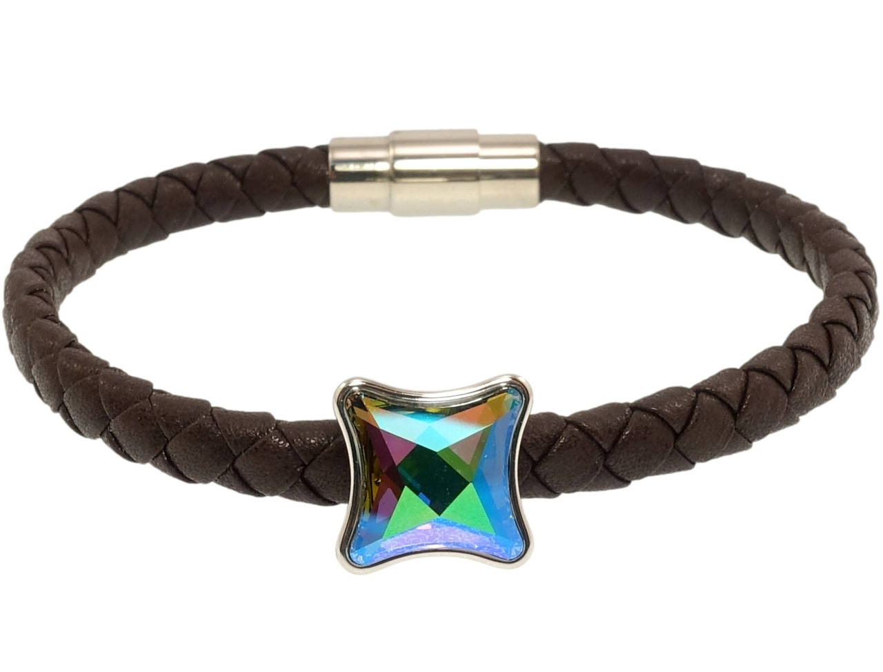

Браслет Xuping Родий с кристаллами Swarovski "Кожаный коричневый шнур магнитная застежка" длина 18,5см х 5мм