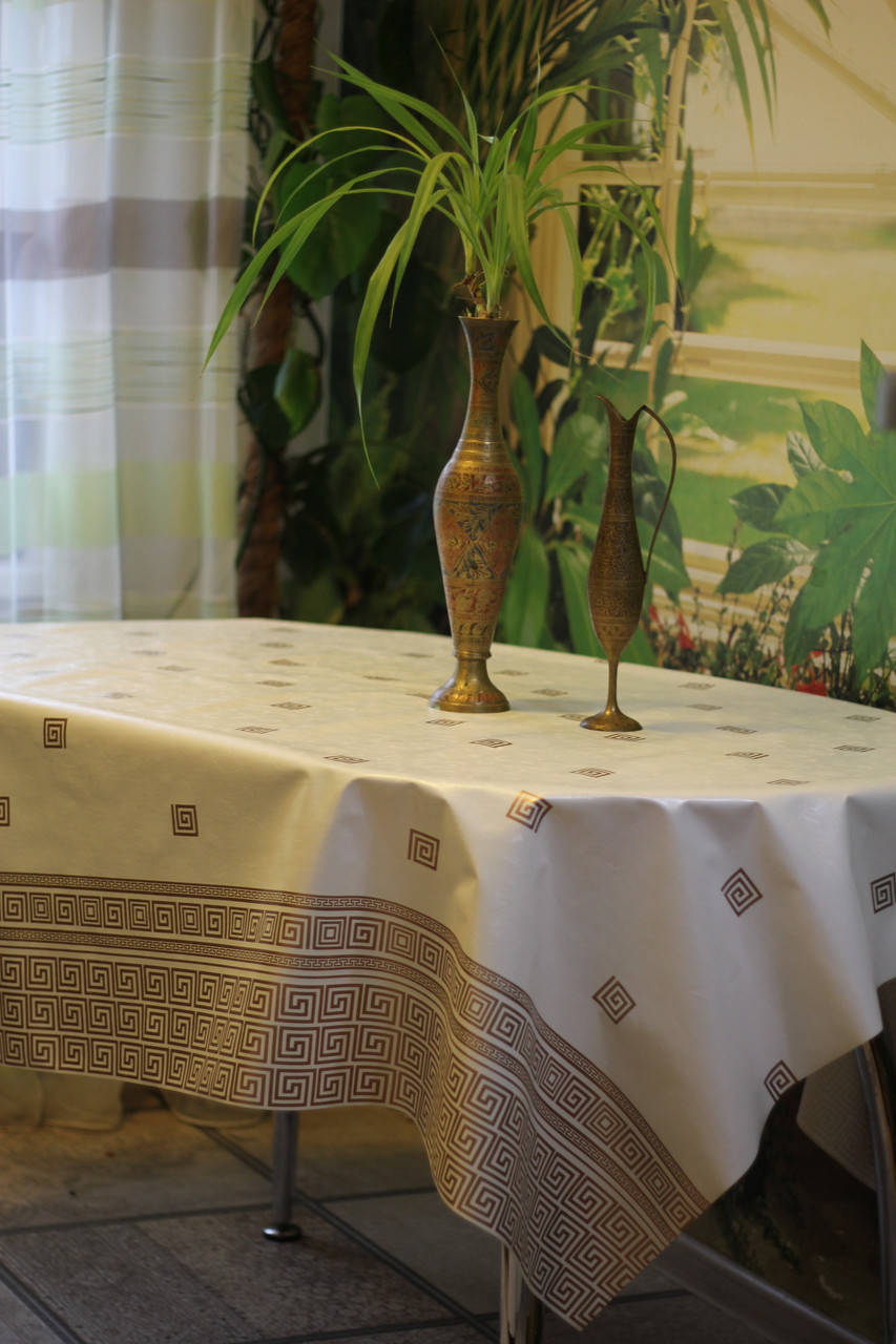 

Клеенка-скатерть отрезная в греческом стиле мелкий рисунок, Бежевый