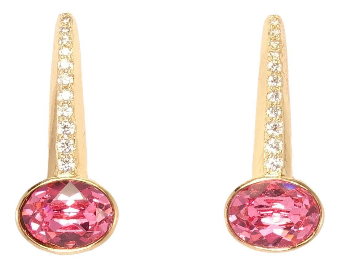 

Серьги Xuping Позолота 18K с кристаллами Swarovski английский замок "Острый Шпиль и Овальный Розовый Кристалл"