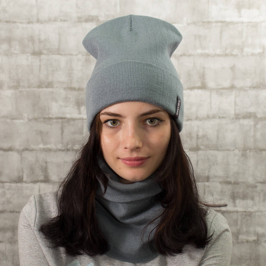 

Женские Вязаные Шапки - Лопата Комплект средне серый