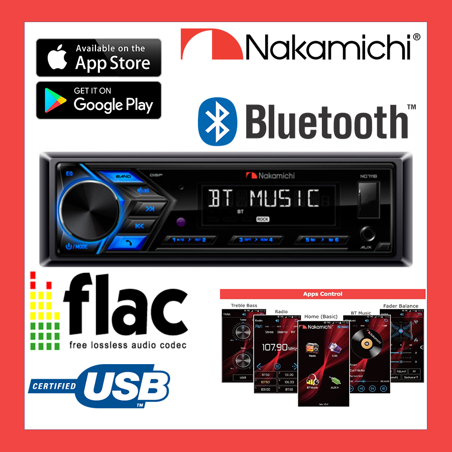 

Автомобильная bluetooth mp3 магнитола с поддержкой flac aux usb Nakamichi NQ711B 1din