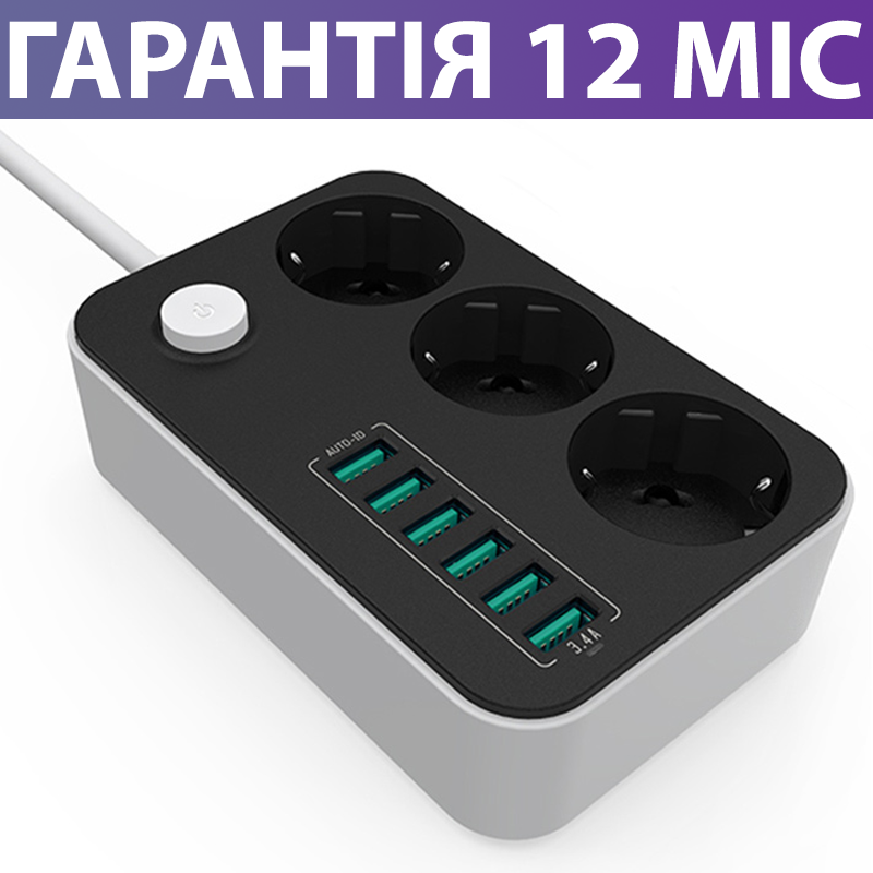 

Сетевой фильтр-удлинитель ColorWay, 1.8 м, 3 розетки, 6 портов USB