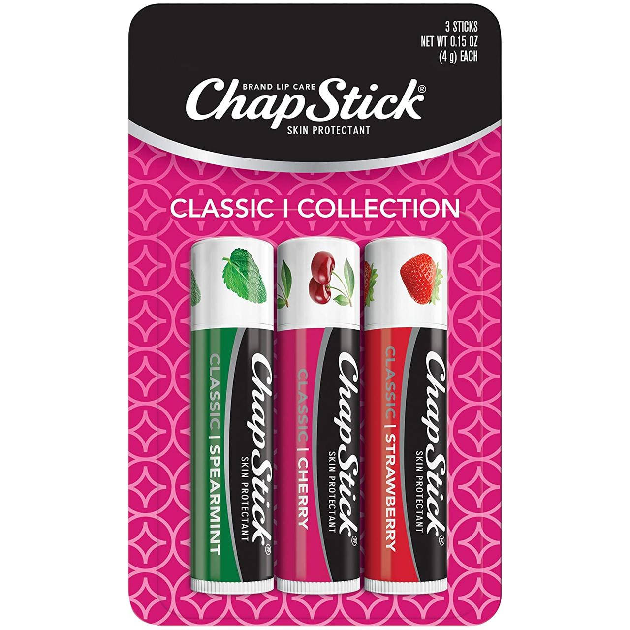 

Набор бальзамов для губ ChapStick Classic Variety Pack Lip Balm Cherry, Strawberry & Spearmint 3 х 4 г