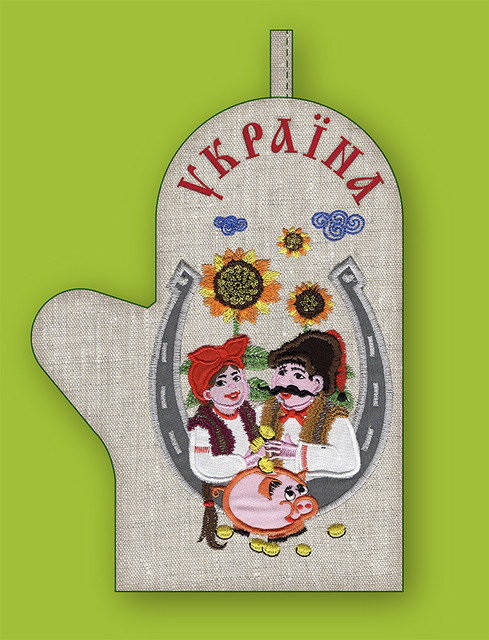 

Прихватка варежка сувенир с аппликацией лен