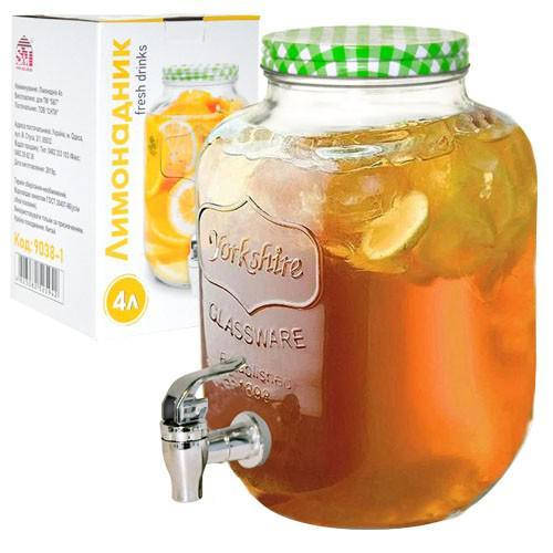 

Лимонадник стеклянный с краником 4л (арт. 9038-1), Прозрачный