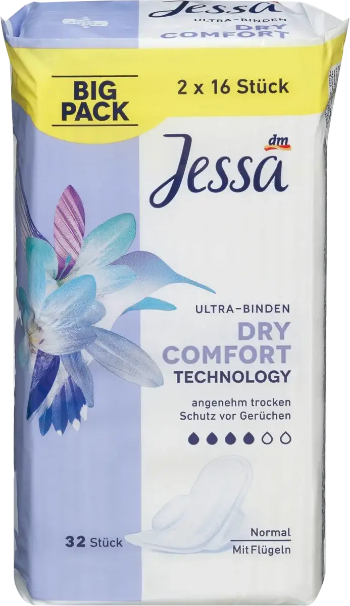 

Гигиенические прокладки с крылышками Jessa Ultra-Binden Dry Comfort - 4 капли, 32 шт.