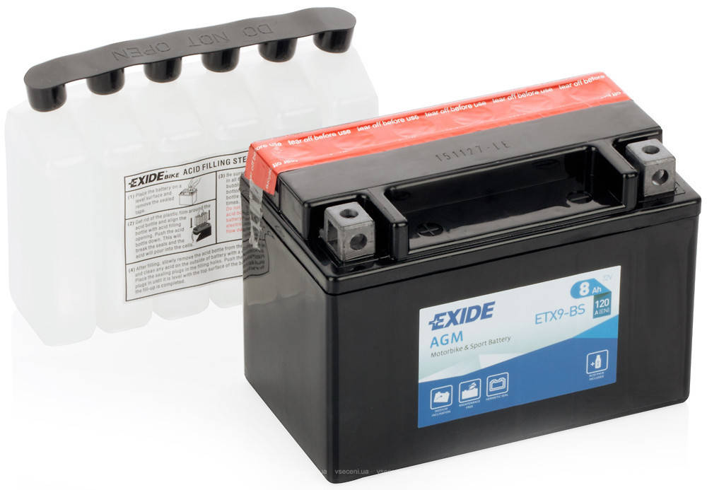 

Аккумулятор мото EXIDE B/O 12V 8AH 120A YTX9-BS/ETX9-BS [152X88X106]