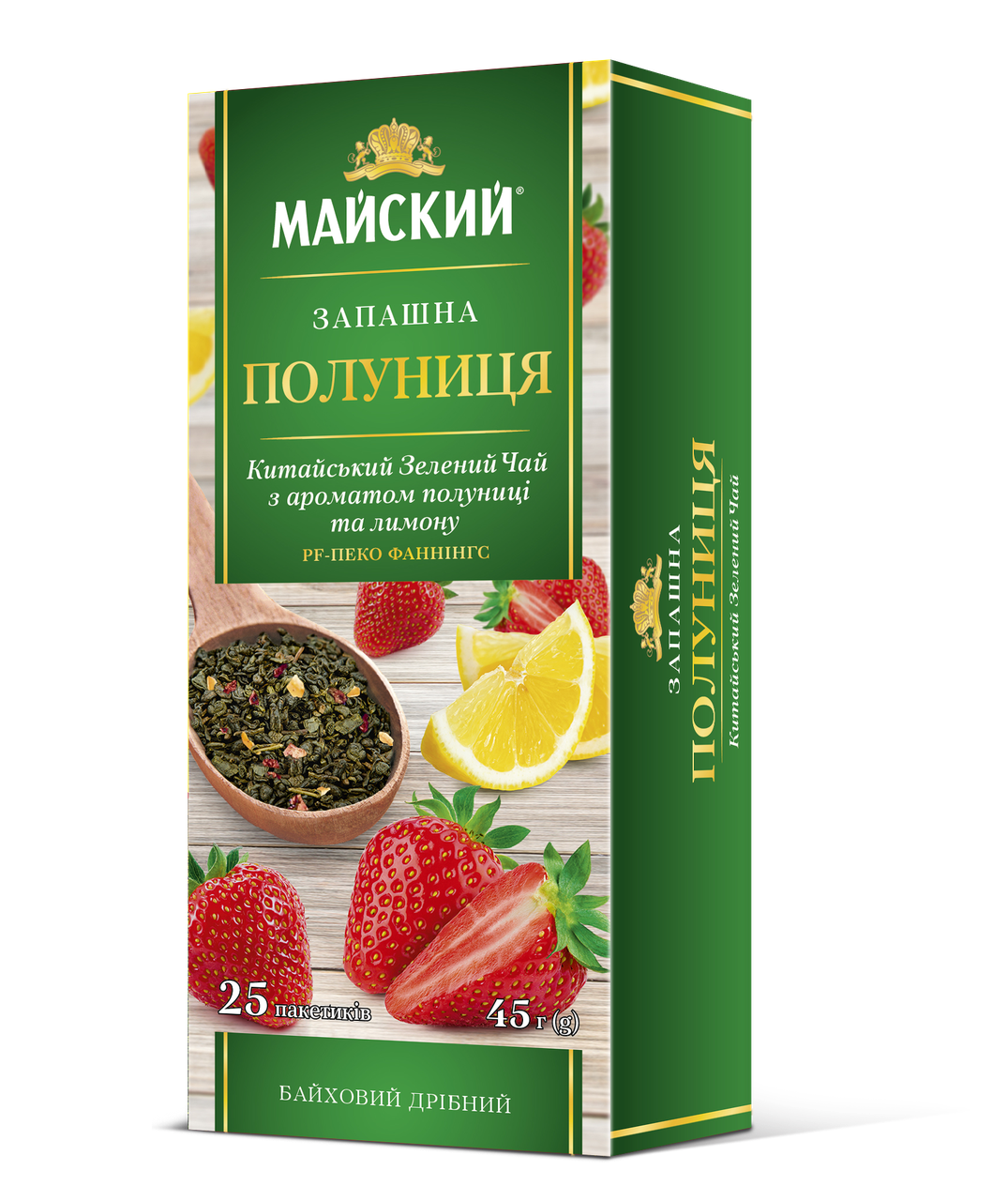 

Чай Майский "Душистая клубника" зеленый с ароматом клубники и лимона, 25 пакетиков