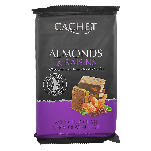

Шоколад Кашет №47 молочний шоколад з мигдалем і родзинками Cashet almonds & raisins 300g 12шт/ящ (Код :