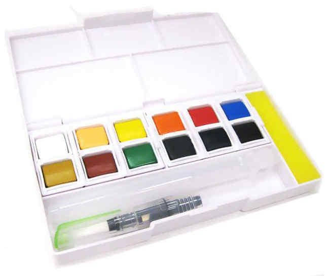 

Краски акварельные Joyko набор 12 цвета в кюветах + кисть с резервуаром