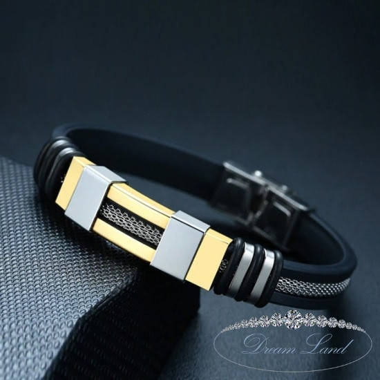 

Браслет из нержавеющей медицинской стали на силиконовом ремешке с позолотой «Колорит»