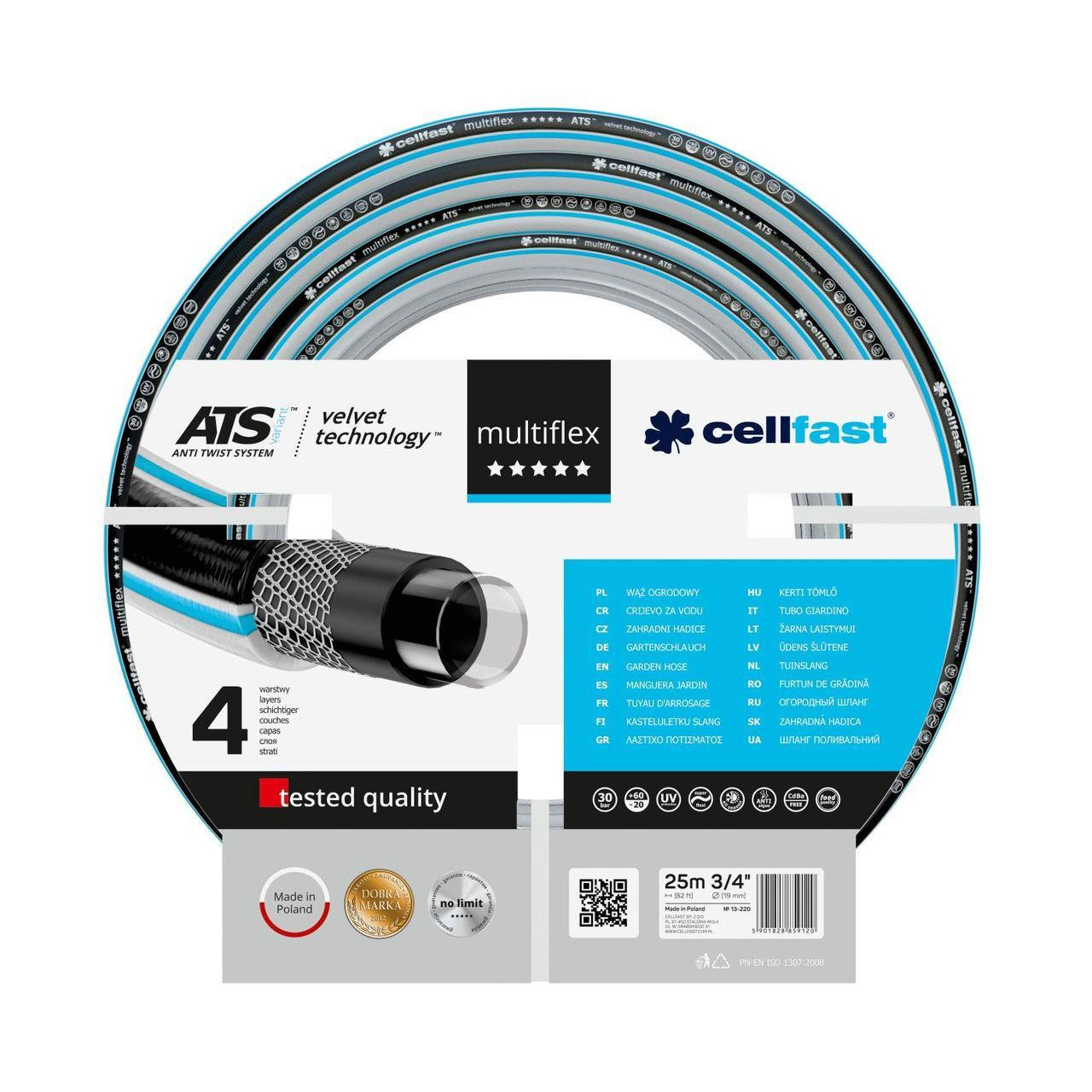 

Шланг поливочный садовый Целфаст Cellfast Multiflex ATSV 3/4"19мм 25м 13-220