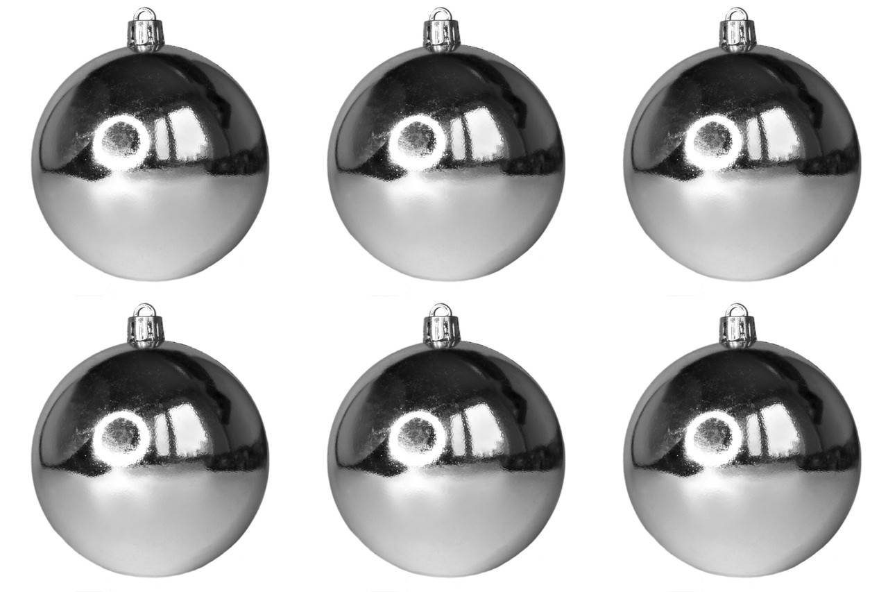 

Набор елочных игрушек - шары, 6 шт, D8 см, серебристый, глянец, пластик (251208)