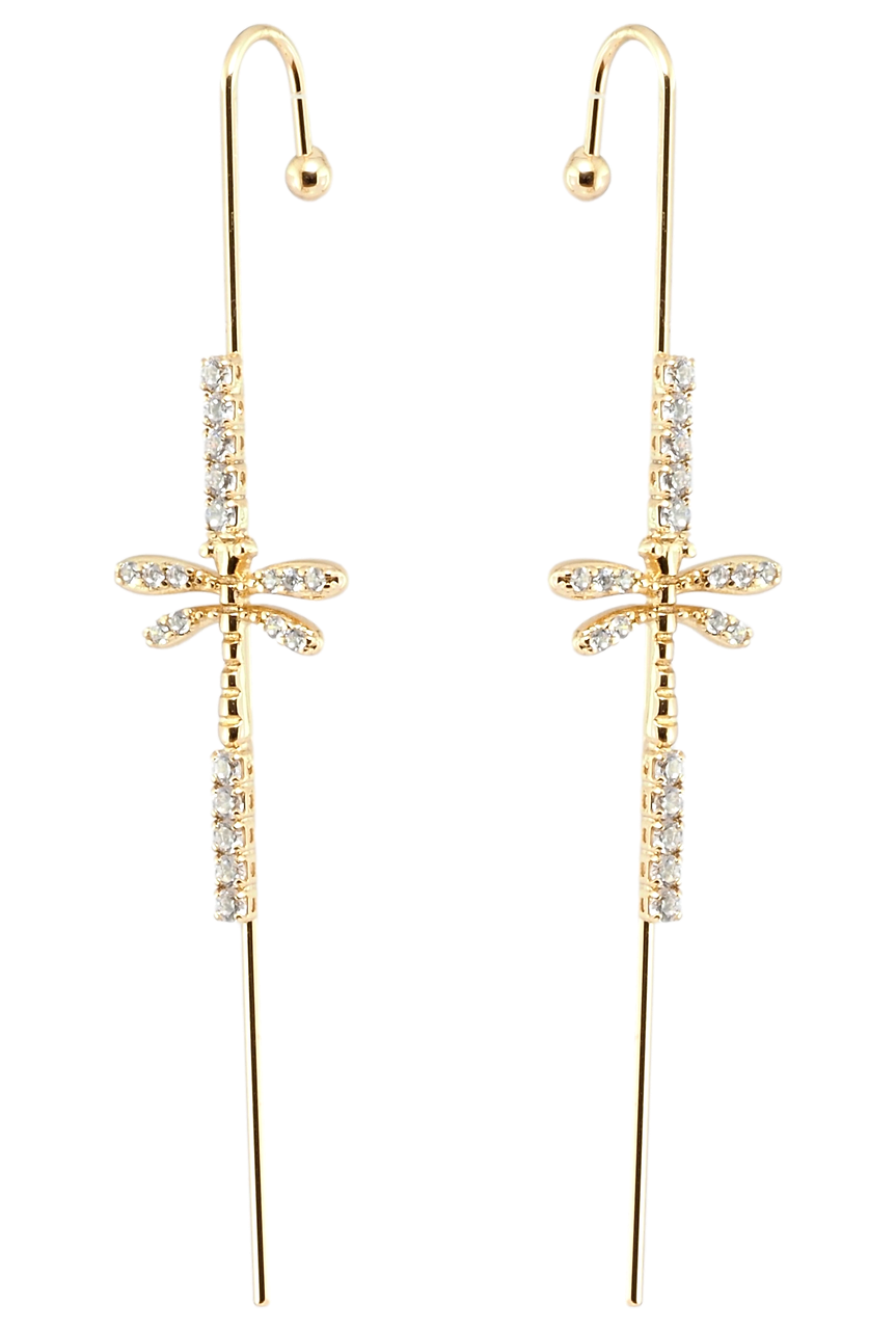 

Серьги Xuping Позолота 18K клаймберы "Стрекоза на дорожке циркония"