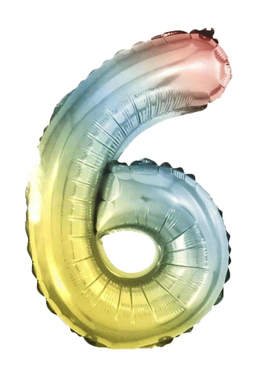 

Шар фольгированный радужный, цифра "6", Разные цвета