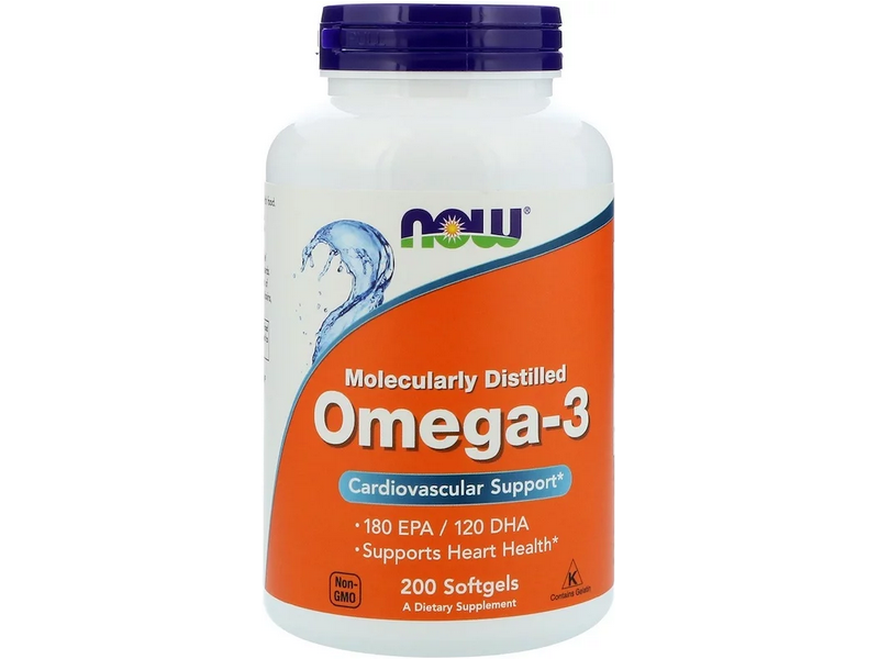 

Омега 3, поддержка сердца, Omega-3, Now Foods, 180 EPA/120 DHA, 200 капсул