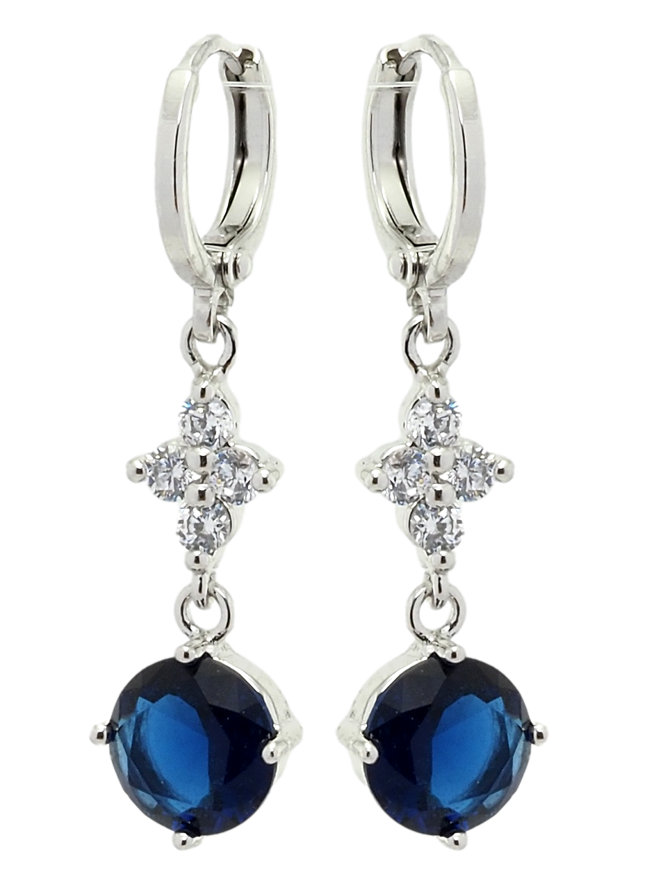 

Серьги Xuping Родий колечки "Подвески синие фианиты "