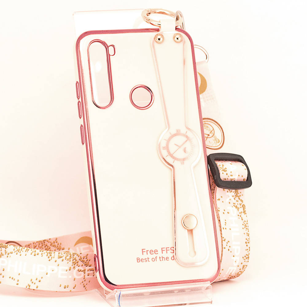 

Чехол Luxury для Xiaomi Redmi Note 8T бампер с ремешком Rose, Розовый
