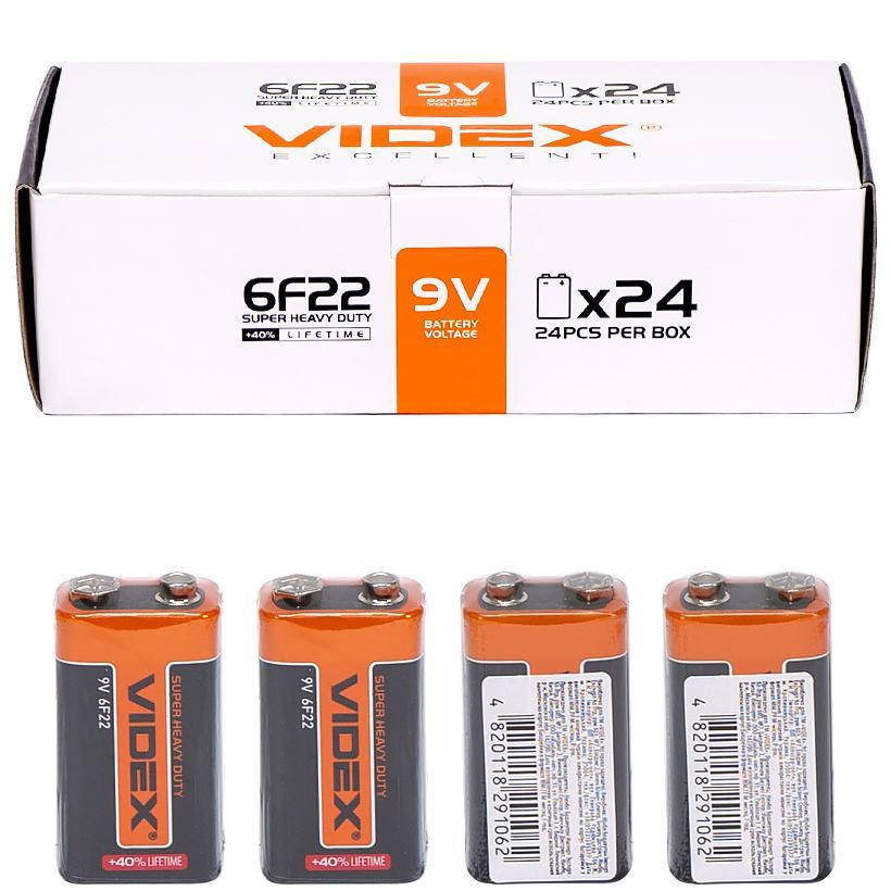 

Батарейка крона VIDEX 9V 6F22 (24шт/уп)