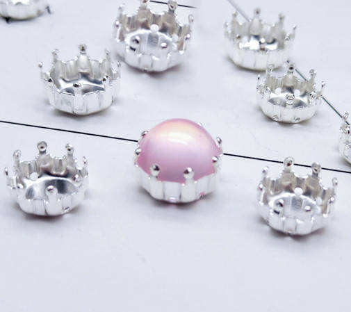 

(10шт) Пришивной цап под круглый камень, полубусину, кабошон d-10 мм цвет - серебро