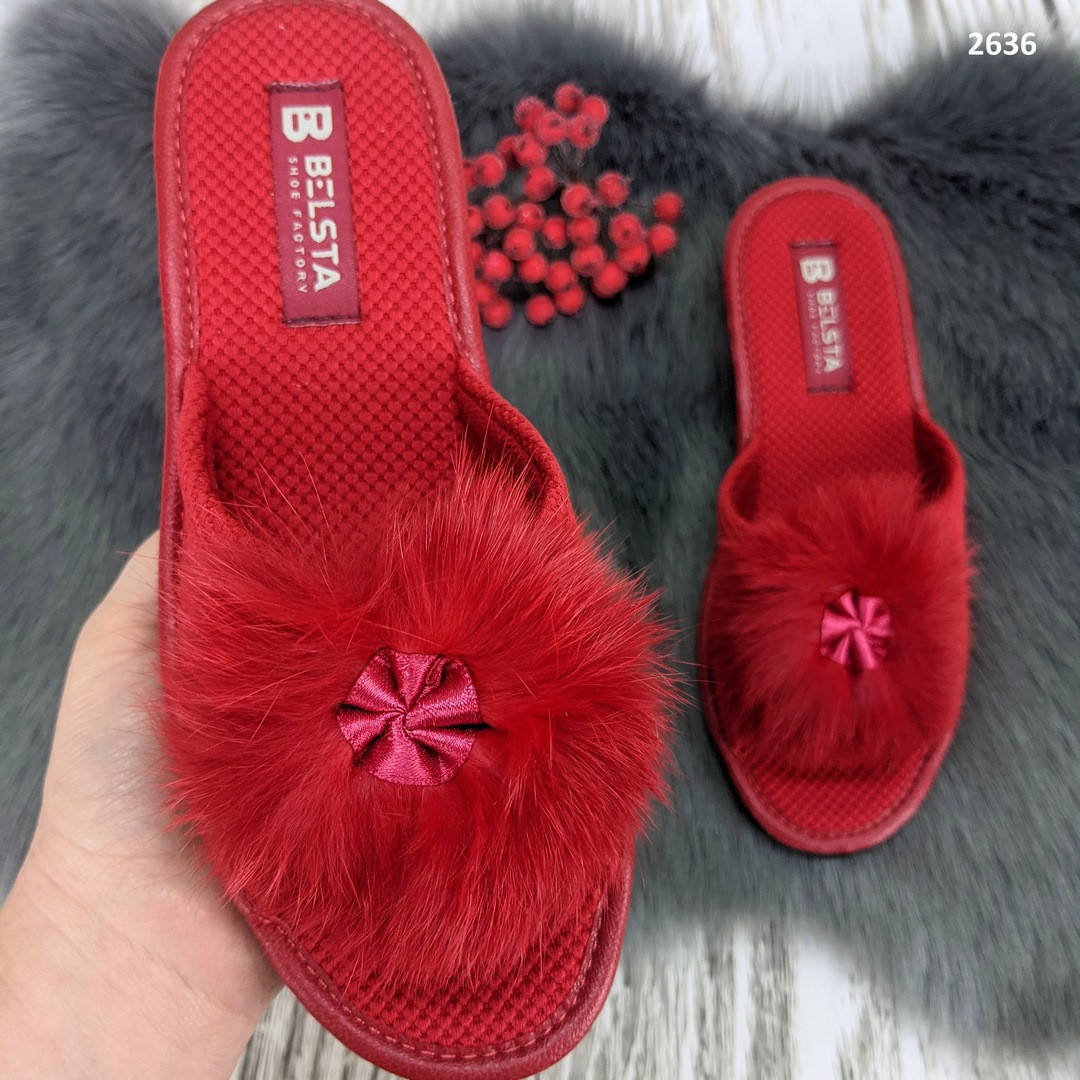 

Женские комнатные тапочки Белста красные с пушком открытый носок 40р.= 26 см, Красный