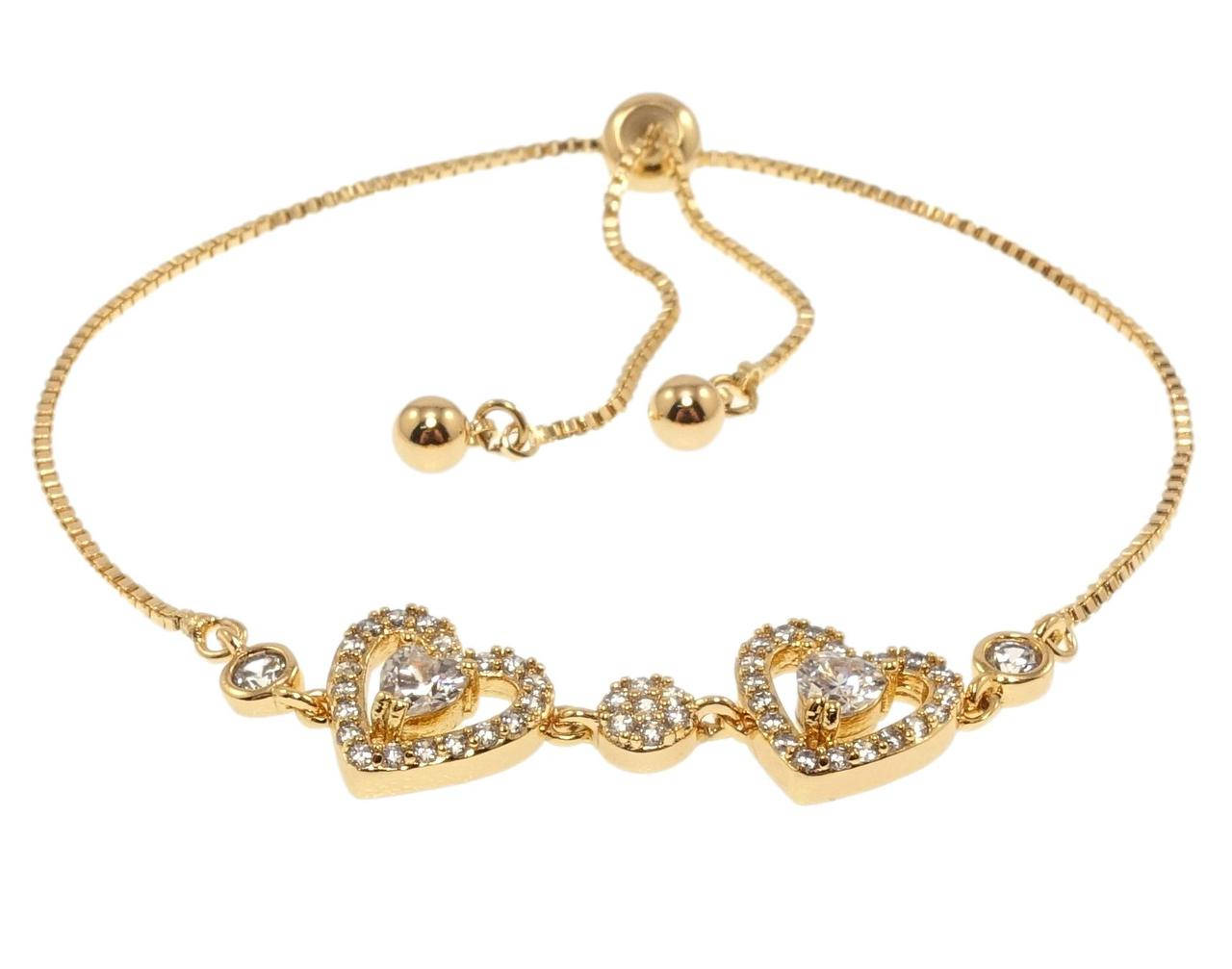 

Браслет Xuping Позолота 18K "Сердечки с цирконием" длина на бегунке 12-24см х 1мм