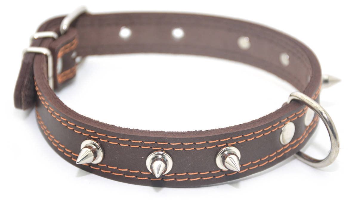 

Ошейник для собак кожаный с шипами двойной ОДШ 3,0/40-50 коричневый