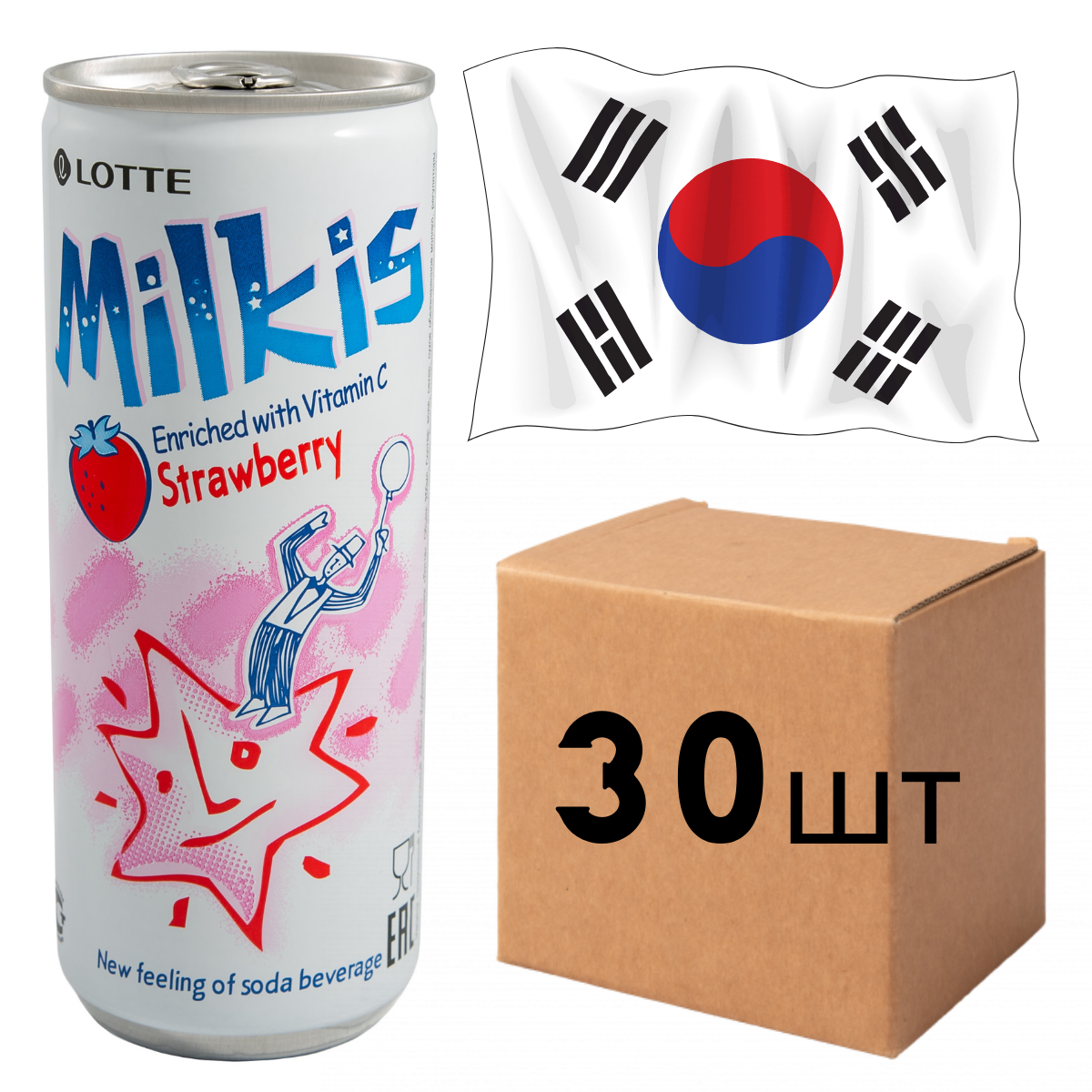 

Ящик НАПИТОК ГАЗИРОВАННЫЙ МИЛКИС КЛУБНИКА, LOTTE 250 МЛ (в ящке 30шт)