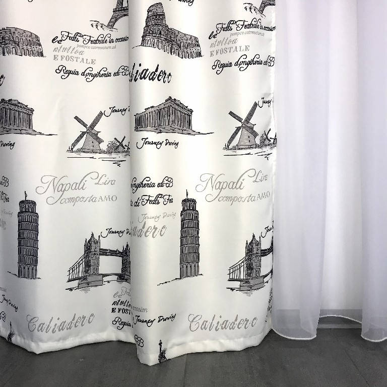 

Шторы с принтом "города" в комнату спальню хол, атласные шторы для дома квартиры Черные (SH-620-29), Черный