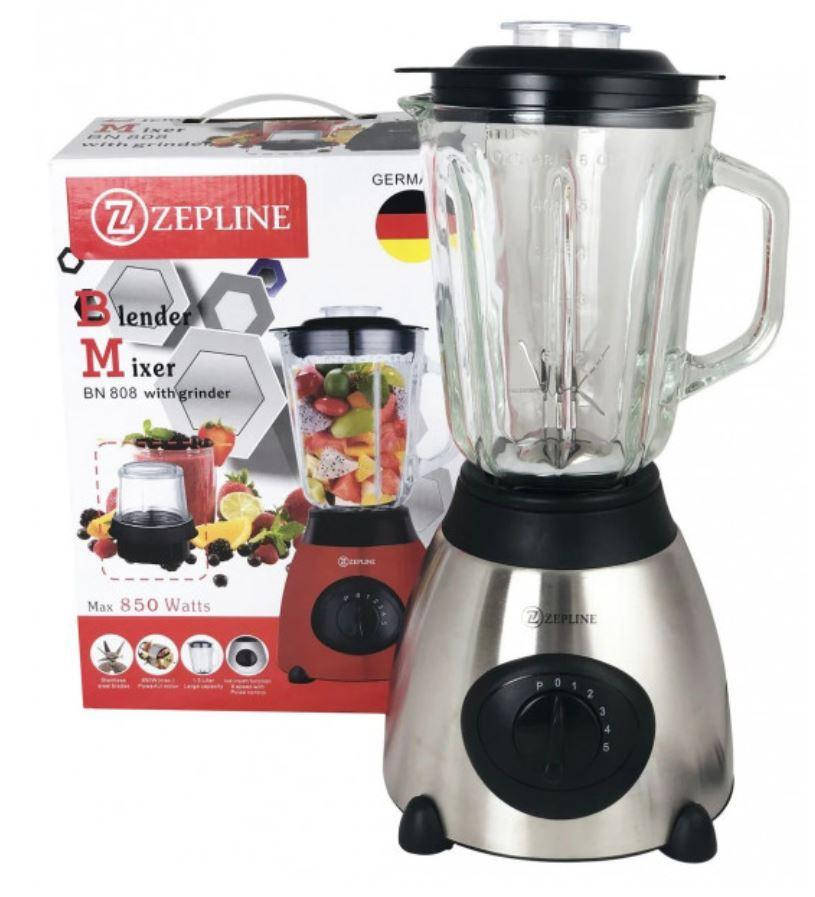 

Блендер Zepline 2 в 1 с кофемолкой 850 вт 5 скоростей стеклянная чаша для коктейлей Серебро Германия