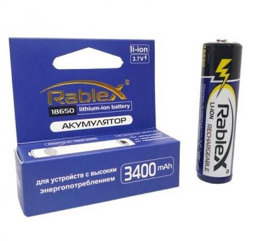 

Аккумулятор литий-ионный 18650 Rablex 3400mAh (с защитой) 1/40