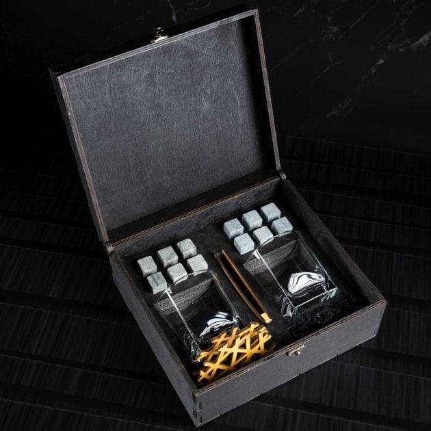 

Камни для виски Деревяна коробка +2шт Бокал Sterling 300 мл Темна