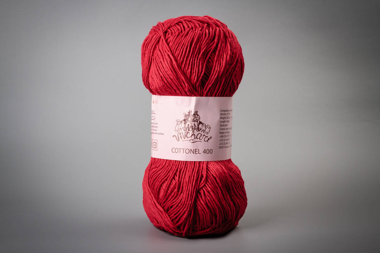 

Пряжа хлопковая Vivchari Cottonel 400, Color No.2015 красный