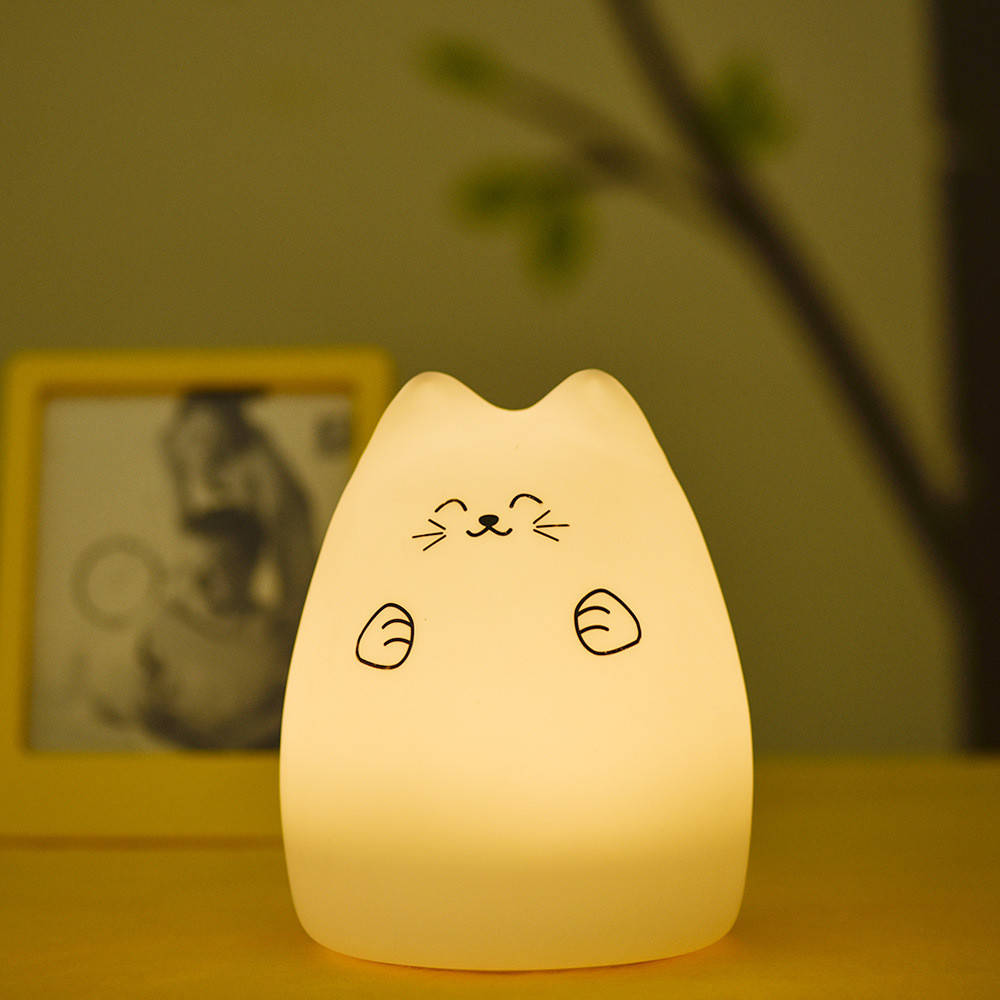 

Ночник детский силиконовый Котик, 7 Цветов LED, Белый