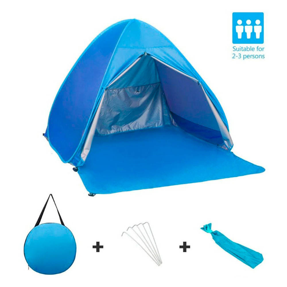 

Пляжная палатка автомат двухместная 130х110х110 см – со шторкой / Автоматическая, компактная пляжная палатка, Голубой