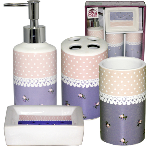 

Набор 4предмета (мыльница, подставка для зубных щеток, стакан, диспенсер для мыла) 'Ситец', Фиолетовый