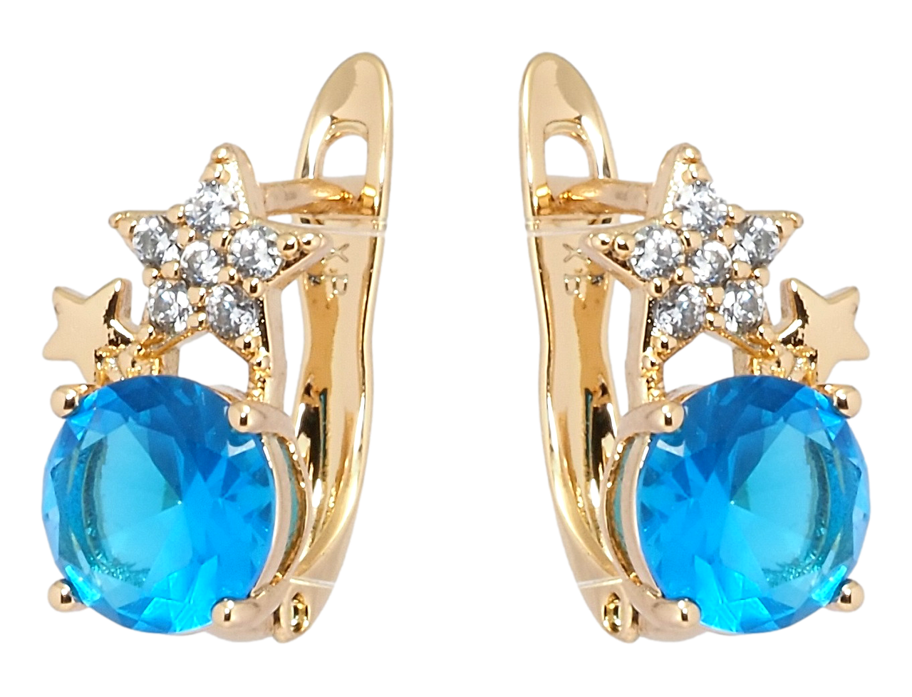 

Серьги Xuping Позолота 18K английский замок "Звездочки с цирконием и синим кристаллом"