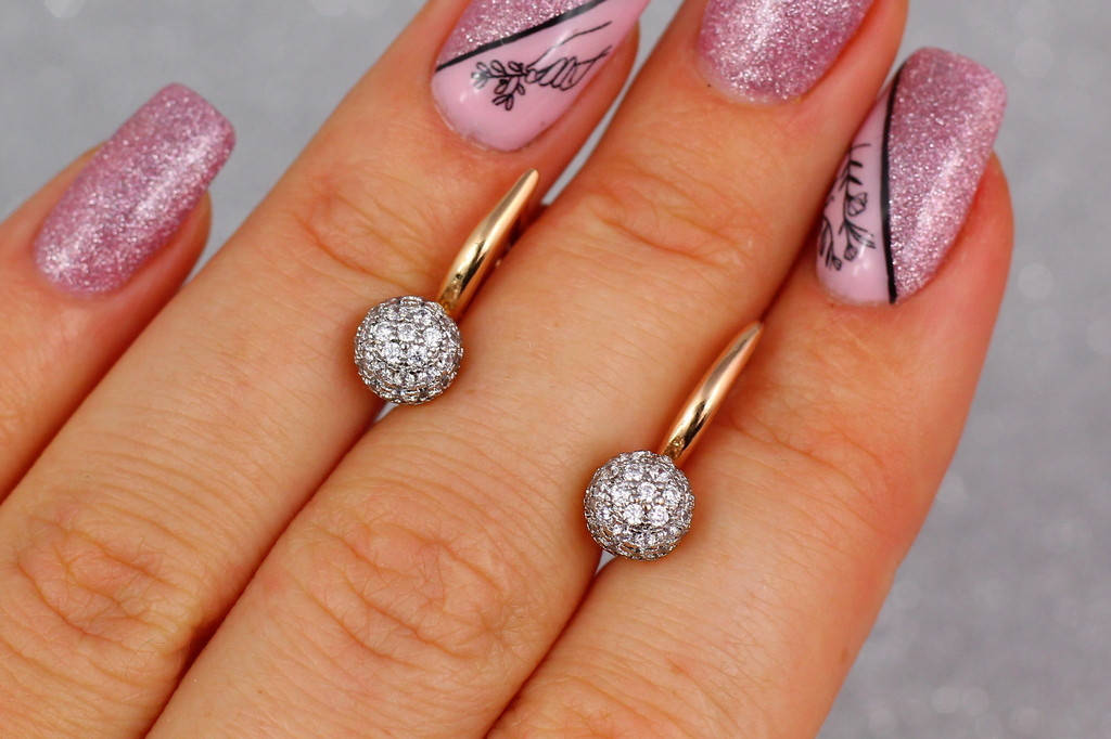 

Серьги Xuping Jewelry шарики с родием из камней 1,7 см золотистые