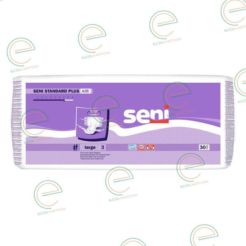 

Памперсы для взрослых SENI STANDARD PLUS AIR Large (3) 30 шт 3200мл