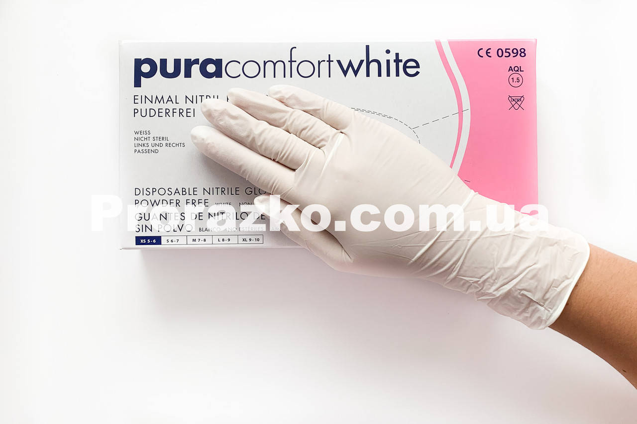 

Нитриловые перчатки Ampri Pura Comfort  (5-6), белые, 100 шт, Белый