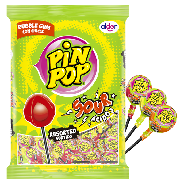 

Цукерки льодяники Pin Pop Sour Mix Assorted з жувальною гумкою 48 шт