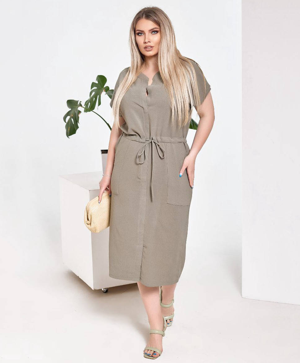 

Летнее повседневное женское платье с кулиской на талии