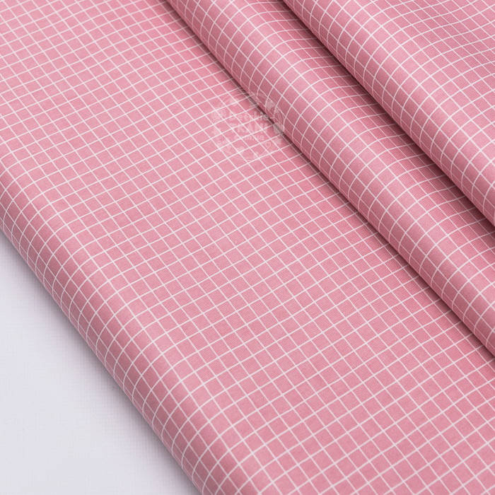 

Ткань сатин "Мелкая клеточка" белая на пыльно-розовом, №3639с, Розовый