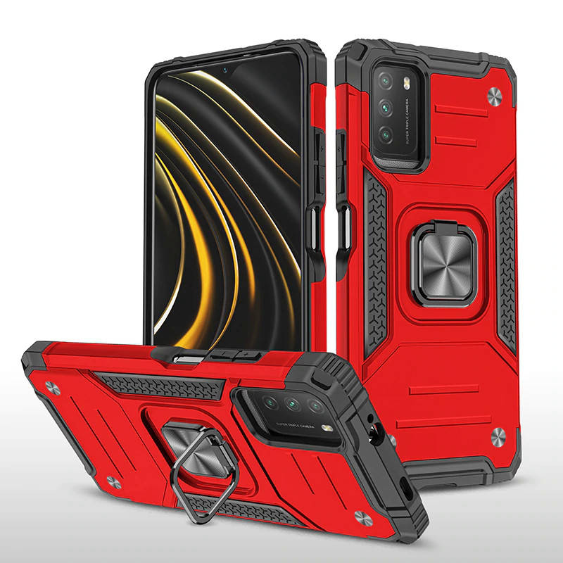 

Противоударный чехол с подставкой для Xiaomi Redmi 9T красный защитный бампер