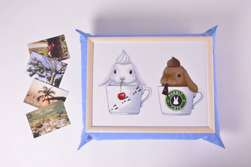 

Поднос на подушке Крольчата, Бирюзовый