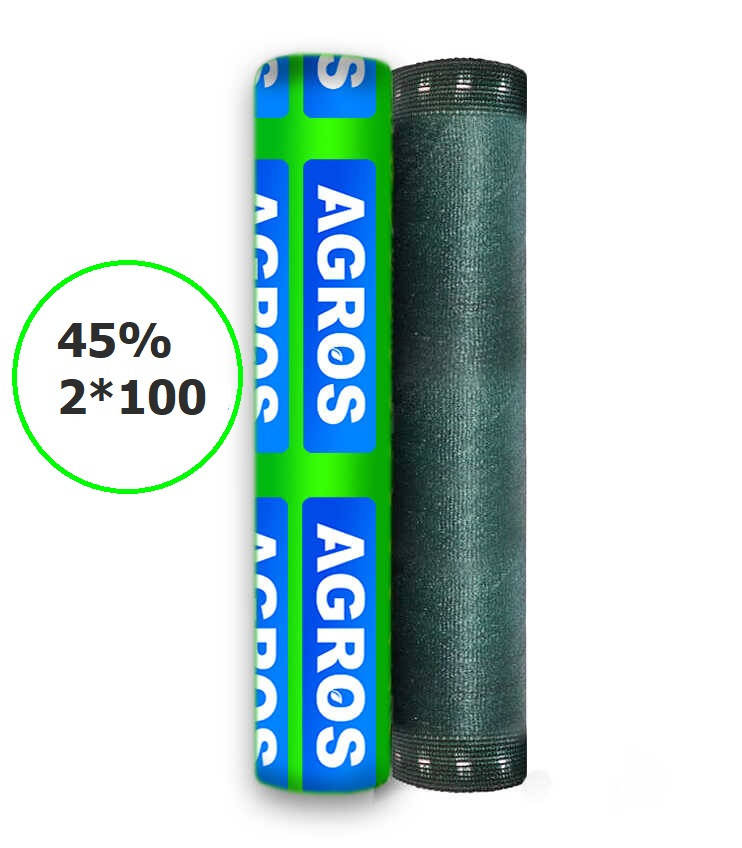 

Затеняющая сетка 45-50% усиленная 2*100 “AGROS”, Зелёный