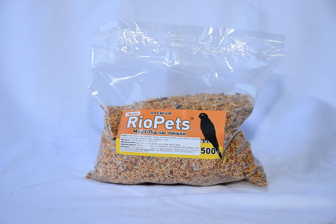 

Корм для птиц ТМ "RioPets" 500gr во время линьки в пакете
