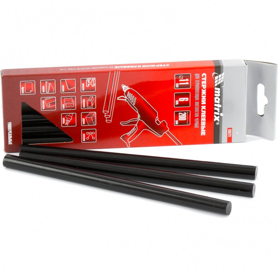 

MATRIX Стрижні клейові, 11 x 200 мм, чорні, 6 шт .// MTX