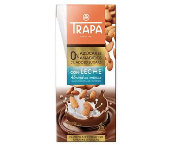 

Молочный шоколад Trapa Intenso без сахара 0% с миндалем 175 г