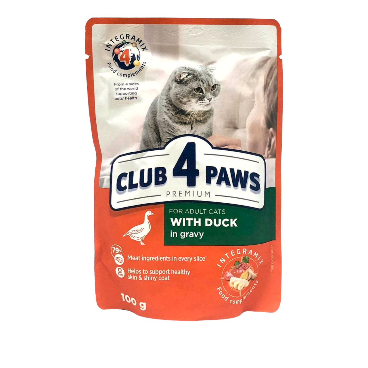 

Влажный корм для взрослых кошек Club 4 Paws (Клуб 4 Лапы) Премиум 100 г С уткой в соусе